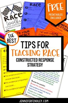 the words tips for teaching race construction response strategy are in front of a pile of books