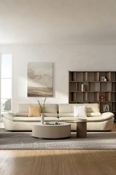 a living room filled with furniture and bookshelves