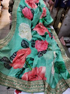 Gorgette sequins floral prints design Saree Sabyasachi, Sequins Saree, Sequence Saree, Saree With Belt, Top Clothing Brands, Floral Saree, Black Beads Mangalsutra Design, Mangalsutra Design, Black Beads Mangalsutra