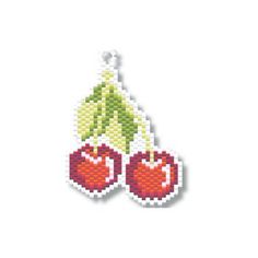 a cross stitch pattern with cherries and leaves on the top, in white background