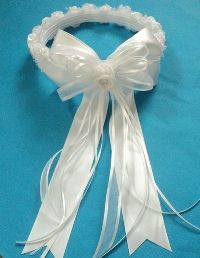 First communion coming?  Here is a headpiece that looks great and is priced right! Flower Headpiece, Our Girl, All White, Satin Ribbon