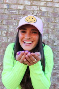 Keep it trendy with this new smiley face patch trucker hat! A best-seller, these hats are adjustable and can fit just about any head. They're super comfortable too. The smiley face patch is sure to keep you smiling all day long! These are available in 32 amazing colors! **Please note: Due to high demand, MOST colors will take 3-4 weeks to ship! We apologize for any inconvenience, but until we can get more hats in, this is the allotted time necessary to produce these Casual Smiley Face Snapback Baseball Cap, Adjustable Baseball Cap With Smiley Face, Casual Smiley Face Snapback Hat, Trendy Smiley Face Baseball Cap With Curved Brim, Trendy Smiley Face Hat With Curved Brim, Trendy Curved Brim Hat With Smiley Face, Adjustable Smiley Face Cap, Trendy Smiley Face Cap, Adjustable Smiley Face Hat For Spring