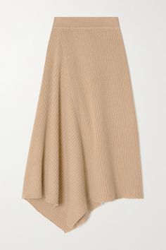 Loro Piana sustains and nurtures relationships with the nomadic herder communities of China and Mongolia to source its cashmere - the symbiotic partnership enables both groups to work in harmony with the land and seasons. Spun from the soft fiber, this midi skirt is draped in an asymmetric silhouette and ribbed for a thick handle. Wear yours with the matching 'Peanut Butter Mélange' sweater. Knit Skirt Outfit, Ribbed Skirt, Knitwear Fashion, Luxury Women Fashion, Fashion Attire, Loro Piana, Mongolia, Knit Fashion, Knit Skirt