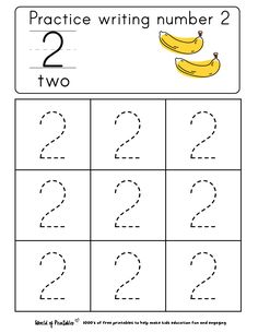 the number two worksheet for numbers 2 and 3 with bananas on top of it