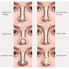 Step By Step Nose Contour Makeup Tutorial，The Best One😘 Bulbous Nose, Hooked Nose, Parts Of The Nose, Makeup Contouring, Nose Contour, Contouring Makeup, Gothic Ideas, Straight Nose, Nose Makeup