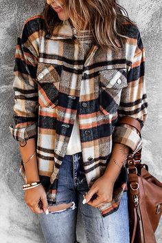 Flannel Jacket, Long Sleeve Flannel, Casual Vest, Brown Plaid, Plaid Fashion, Button Front Shirt, Plaid Print, Plaid Flannel, Casual Jacket