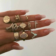 Ring Sets Boho, Chain Rings, Ringe Gold, Midi Ring, Golden Ring, Knuckle Rings, Bohemian Rings, Finger Rings, Jewelry Inspo