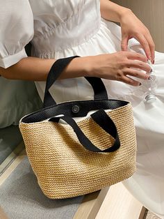 Simple Casual Vacation Weave Bag WHITE-One_size Weave Bag, Beach Vacation Style, Bags Style, Retro Handbags, Travel Purse, Boho Bags, Cheap Handbags, Accessories Bags, Crochet Bags