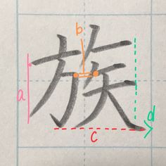 the chinese writing has been drawn with colored pencils