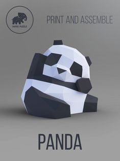 a panda bear made out of low poly shapes with the words print and assemble below it