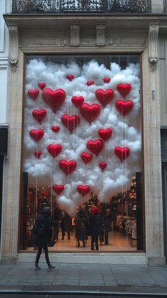 Love Window Display, Bridal Store Window Displays, Valentines Day Store Decorations, Valentine's Window Display, Window Balloon Decoration, Valentines Retail Window Display, Valentines Store Decor, Valentine Retail Window Display Ideas, Heart Window Display