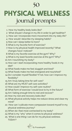 Use these journal prompts to understand your state of physical wellness.  #fitnessjournal #journalprompts #wellness #wellnessjournal #fitnessplanner #fitnessgoals #fitness #workout #musclebuilding #gym #gymworkout #gymexercises #fitnessroutine Health And Fitness Journal Prompts, Dancer Journal Prompts, Journal Prompts For Physical Health, Fitness Journal Prompts, Workout Journal Ideas, Wellness Journal Ideas, Fitness Journal Ideas, Gym Journal, Journal Exercise