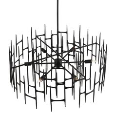 a chandelier made out of metal rods