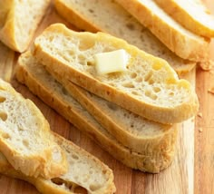 slices of bread with butter spread on top