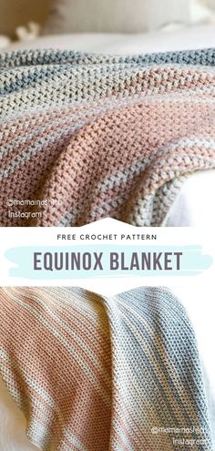 an easy crochet blanket with text overlay that reads, free crochet pattern equinox blanket