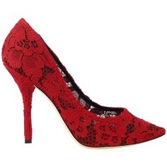 The red lace Dolce and Gabbana Bellucci pumps are made up of an intricate floral lace covering the whole shoe. These shoes ooze vintage glamour and can be paired with any evening attire. The scarlet red is what makes these shoes stand out. Heel height 4.5 inches Upper : Fabric Pointed toe Made in Italy Sizes Available 37 , 37.5 , 38.5 , 40 All come in original boxes never been worn RRP £520 Glamour Vintage, Awesome Shoes, Shoes Stand, Red High Heels, Lace Heels, Cute Heels, Red Heels, Vintage Glamour, Heels Shoes