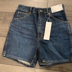 These Denim Shorts Are New With Tags. Waist Is 26 Inches. They Are High Waisted And Come To The Mid Thigh. High Rise Dark Wash Jean Shorts, Uniqlo Shorts, Uniqlo Jeans, Grey Denim Shorts, Dark Denim Shorts, Ripped Jean Shorts, Mom Jeans Shorts, High Rise Denim Jeans, High Rise Denim Shorts