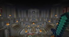 an image of a minecraft castle with fire coming out of the fireplaces and stairs