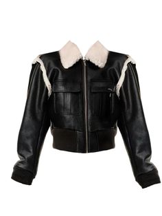 Color: Black, Size: L Cropped Racer Jacket, Leather Racer Jacket, Old Money Vintage, Y2k Grunge Style, Money Vintage, Wool Patchwork, Cropped Coat, Faux Leather Coat, Racer Jacket