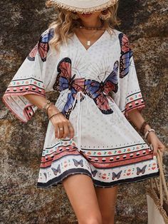 Summer Vacation Style, Vacation Style, Loose Dress, Batwing Sleeve, Butterfly Print, Sports Equipment, Dress P, Fashion Online Shop, Online Fashion