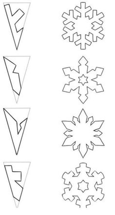 snowflakes are shown in black and white, with different shapes to make them look like