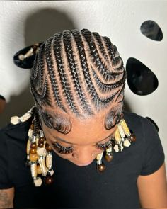 Braids How To Do Alicia Keys Braids, Short Alicia Keys Braids, Alyssa Keys Braids, Feed In Braids Cornrows With Beads, Short Braids And Beads, Short All Back With Beads, Short Alicia Keys Braids With Beads, Cornrows Braids For Black Women With Beads, Alicia Keys Braids Natural Hair