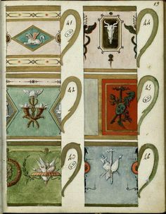 an old book with many different designs on it