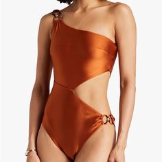 Zimmermann Asymmetric Cutout One Shoulder One Piece Swimsuit Satin Metallic This One-Piece Features A Single-Shoulder Silhouette With High-Cut Legs To Elongate Your Frame Nwot Never Worn Size 1 Which Is A Us 4-6 Fitted One-shoulder Cutout Swimwear, One-piece Cutout Swimwear For Summer, Cutout One-pieces For Pool Beachwear, Elegant One-piece Cutout Swimwear, Cutout One-piece Beachwear, Leopard Print Swimsuit, Halter Neck Swimsuit, Halter One Piece Swimsuit, Print Swimsuit