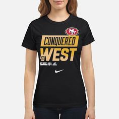 a women's nike t - shirt with the san francisco logo in gold and black