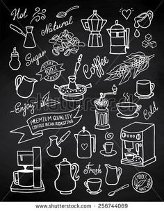 hand drawn kitchen items on blackboard