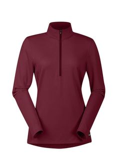 the women's long - sleeved top is made from polyester and has a zip