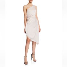 Ramy Brook "Kathleen" Dress With Twisted Side. One Shoulder Neckline. Sleeveless. Waist Seam. A-Line Silhouette. Asymmetric Lined In Poly Chiffon One Shoulder Neckline, Ramy Brook, One Shoulder, A Line, Size 12, Chiffon, Midi Dress, Womens Dresses, Cream