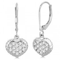 Lever Back Pave Diamond Heart Earrings 14K White Gold (0.50ct) Heart Shaped Diamond Earrings, Diamond Heart Earrings, Round Cut Diamond Earrings, Gold Bead Earrings, Marble Earrings, Retro Earring, White Gold Earrings, Diamond Drop Earrings, Screw Back Earrings