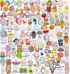 an assortment of cartoon stickers on a white background