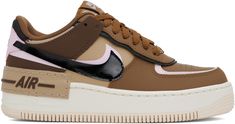 Low-top grained leather and faux-leather sneakers in tones of brown and pink. · Perforations at toe · Logo plaque at lace-up closure · Logo patch at padded tongue · Padded collar · Patent leather Swoosh appliqué at sides · Logo embossed at outer side and midsole · Logo embroidered at heel tab · Mesh lining · Lightweight foam rubber midsole · Treaded rubber sole Please note that this item may be shipped only within North America. Supplier color: Light British tan/Black Brown High-top Platform Sneakers For Streetwear, Brown Platform Sneakers For Streetwear, Brown Lace-up Platform Sneakers For Streetwear, Brown Low-top Platform Sneakers In Synthetic, Brown Lace-up Platform Sneakers In Synthetic, Brown Lace-up Platform Sneakers Synthetic, Brown Lace-up Synthetic Platform Sneakers, Brown Synthetic Lace-up Platform Sneakers, Brown High-top Synthetic Platform Sneakers