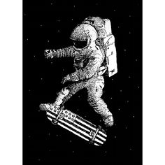 an astronaut with a backpack is flying through the air on a space shuttle in black and white