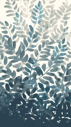 a painting of blue leaves on a white background