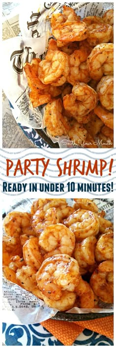 the flyer for party shrimp ready in under 10 minutes, but save $ 5 00