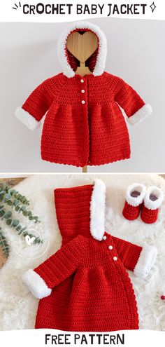 crochet baby jacket and booties with text overlay that says free pattern