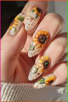 Fall Nails 🍂 Nails Sunflower, Cozy Nails, Sunflower Things, Fall Nails Art, Fall Nail Art Ideas, Yellow Nails Design