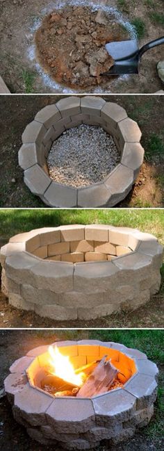 an outdoor fire pit made out of bricks