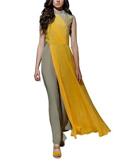 Indian Fashion Designers - Kanika Jain - Contemporary Indian Designer Clothes - Jumpsuits - KJ-SS15-KAN-APP-0325 - Mustard and Grey Jumpsuit Jumpsuit Indian, Smart Jumpsuit, Mustard And Grey, Indian Designer Clothes, Grey Jumpsuit, Designer Jumpsuits, Indian Fashion Designers