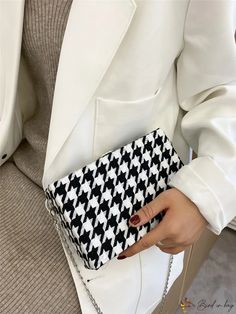 Bird in Bag - Lightweight, Portable, Classic Houndstooth Pattern Fashionable Box-Shaped Shoulder Bag for Teen Girls, Women, College Students, Black Rectangular Bag With Houndstooth Pattern, Black Houndstooth Pattern Bag, Chic Rectangular Houndstooth Shoulder Bag, Chic Houndstooth Rectangular Shoulder Bag, Bags For Teens, Houndstooth Pattern, Box Bag, Bird In Bag, Teen Girls