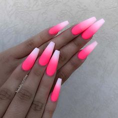 Unghie Sfumate, Pink Ombre Nails, Glow Nails, Coffin Nails Long, Ballerina Nails, Neon Nails