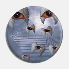 an artistic image of birds flying in the sky over steps with stairs leading up to them