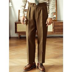 Season:Spring   Fall,Winter; Fabric:Polyester; Gender:Men's; Style:Casual,Fashion; Occasion:Daily,Going out,Outdoor; Fit Type:Regular Fit; Function:Breathable,Soft,Comfort; Waistline:Mid Waist; Pattern:Plain; Design:Pocket; Pants Type:Dress Pants,Trousers,Winter Pants,Suit Pants,Tweed Pants; Front page:FF; Listing Date:10/25/2023; Hips:; Length:; Waist: Mens Wide Leg Dress Pants, Solid Tapered Leg Winter Dress Pants, Solid Tapered Leg Dress Pants For Winter, Winter Bottoms With Belt Loops, Winter Trousers In Solid Color, Winter Solid Color Trousers, Beige Bottoms For Winter, Khaki Solid Color Bottoms For Fall, Winter Office Pants With Pockets