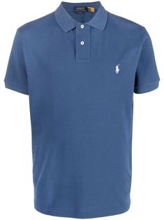 blue cotton signature Polo Pony motif polo collar short sleeves straight hem Polo Shirt Colors, Polo Pony, Ralph Lauren Logo, Versace Outfit, Blue Polo Shirts, Blue Polo, Sweaters Knitwear, Ralph Lauren Polo, Blue Tshirt