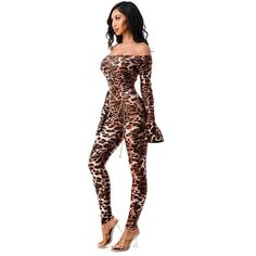 Unleash your wild side with our stunning Cheetah Print Off Shoulder Jumpsuit with Gold Chain Waistbelt! Turn heads and make a statement wherever you go with this daring outfit that exudes confidence and style. Crafted from premium quality lycra material, this jumpsuit is lightweight, stretchy and comfortable to wear all day or night. The off-shoulder design with a cheetah print adds a touch of seductive charm and femininity, while the gold chain waistbelt adds a touch of glamour and sophisticati Chic Leopard Print Jumpsuits And Rompers For Night Out, Chic Fitted Leopard Print Jumpsuits And Rompers, Chic Leopard Print Jumpsuits For Night Out, Chic Fitted Leopard Print Jumpsuit, Chic Leopard Print Jumpsuits And Rompers For Party, Boat Neck Jumpsuit, Lycra Material, Off Shoulder Jumpsuit, Beautiful Clothes