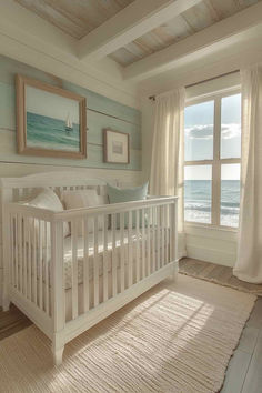 40 Gender Neutral Nursery Ideas with a Minimalist Aesthetic French Country Nursery Gender Neutral, Coastal Chic Nursery, Calming Nursery Ideas, Slanted Ceiling Nursery, Minimalist Nursery Ideas, Natural Baby Nursery, French Country Nursery, Gender Neutral Nursery Ideas, Gender Nursery