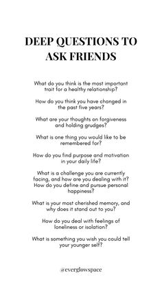 Deep questions to ask your friends <3 Good T Or D Questions, Deep Question To Ask Your Friends, Deep Best Friend Questions, Difficult Questions To Ask, Hard Questions To Ask Friends, Question To Ask Your Friend, Hypothetical Questions For Friends, Deep Friendship Questions, Questions To Ask Your Best Friend Friendship